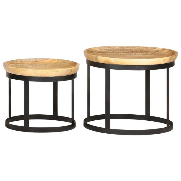 Round Side Tables 2 pcs Solid Mango Wood and Steel