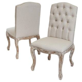 Noble House Wembley Beige Fabric and Weathered Hardwood Dining Chairs (Set of 2) 657