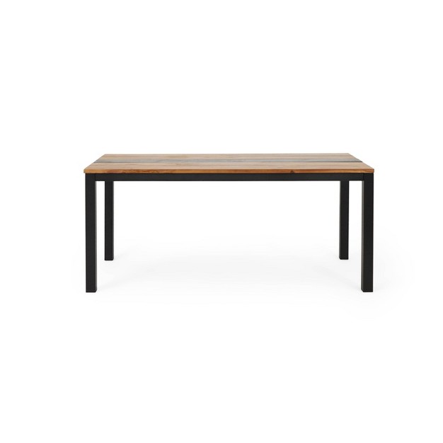 Lindsey Rectangular Outdoor Modern Industrial Acacia Wood Dining Table Teak black Christopher Knight Home