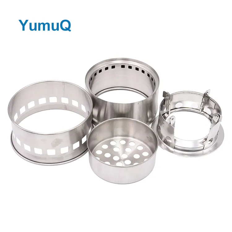 YumuQ 18cm Double Layer Stainless Steel Portable Foldable Wood Burning Camping Stove For Outdoor Hiking