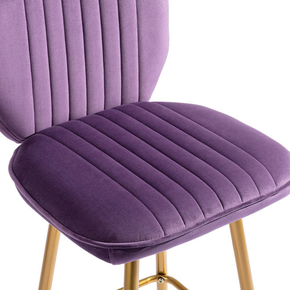 Modern 40.55 in. Purple Wood Bar Stool Bar Height with Low Back and Footrest YYmd-CA-102