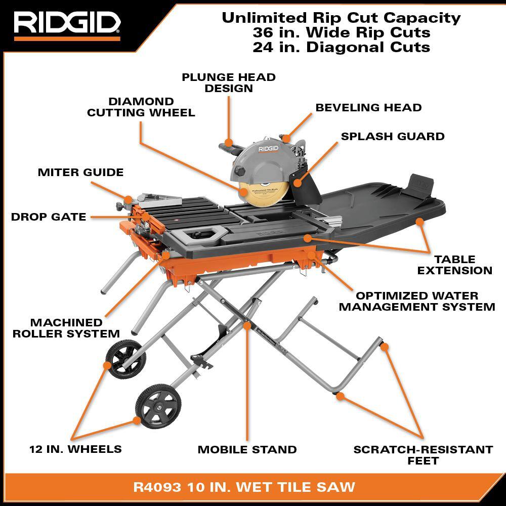 🎉Limited Time Offer🎉RIDGID 15 Amp 10 in. Wet Tile Saw with Portable Stand R4093