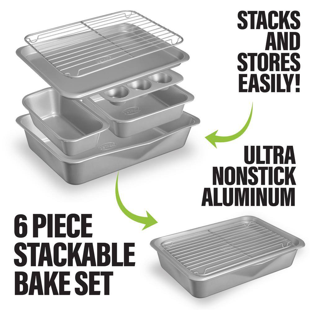 Gotham Steel StackMaster 6-Piece Light Grey Carbon Steel Nonstick Space Saving Stackable Bakeware Set 8104