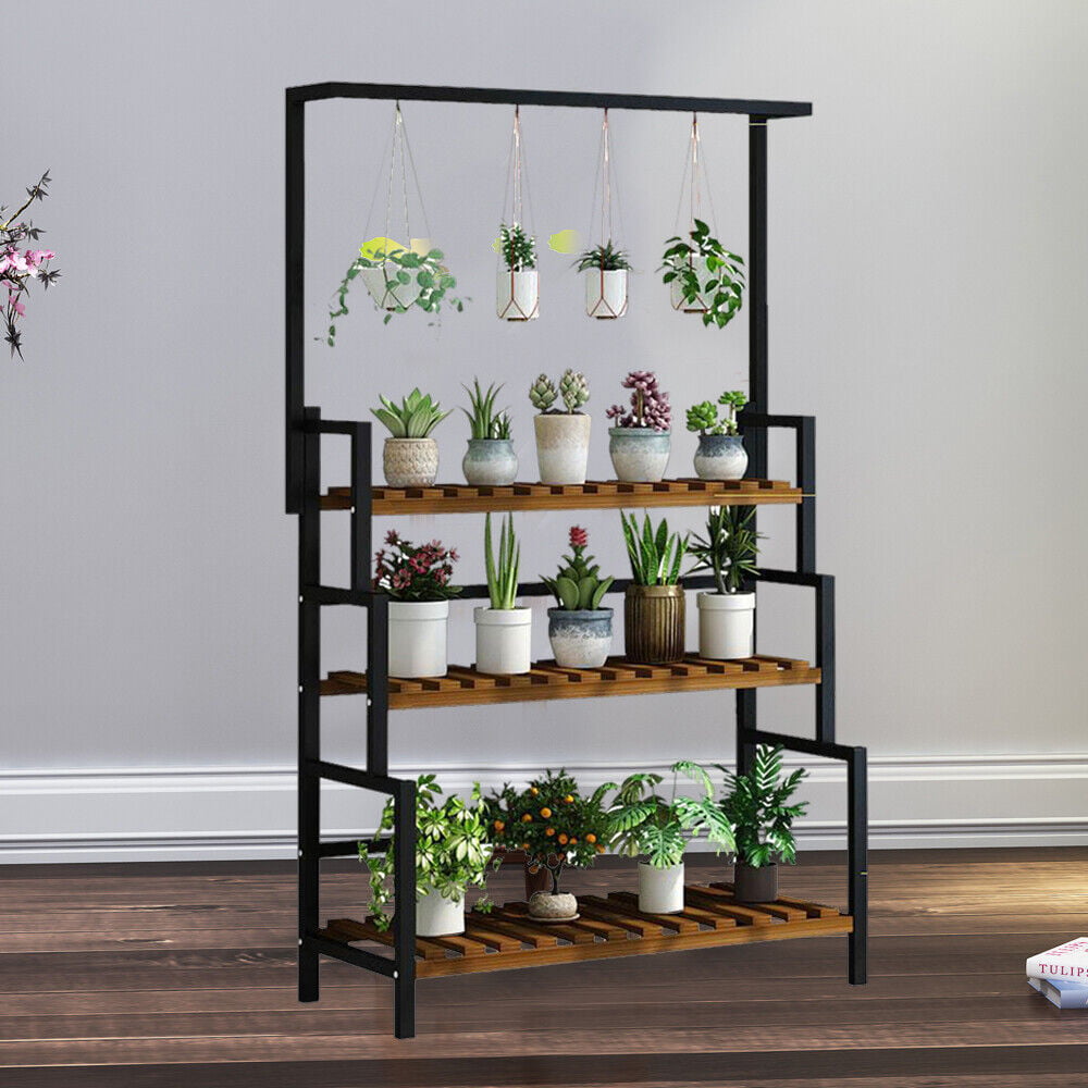 YIYIBYUS Flower Pot Stand Plant Hanging Rack Metal 3-Tier Display Shelf Planter Pot Holder for Patio Garden Corner Balcony Black