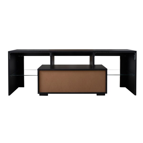 Modern Black Wood TV Stand with LED Lights