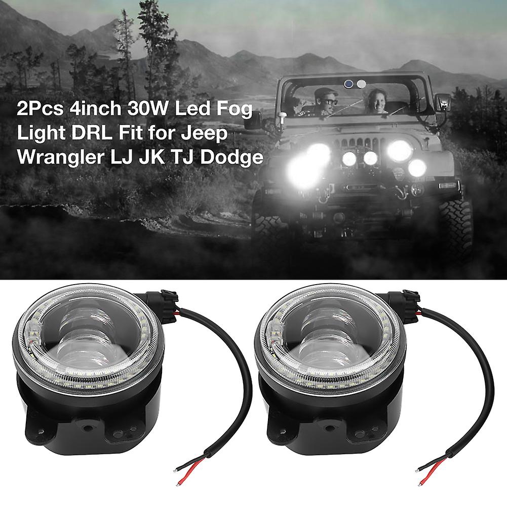 2pcs 4inch 30w Led Fog Light Drl Fit For Jeep Wrangler Lj Jk Tj Dodge