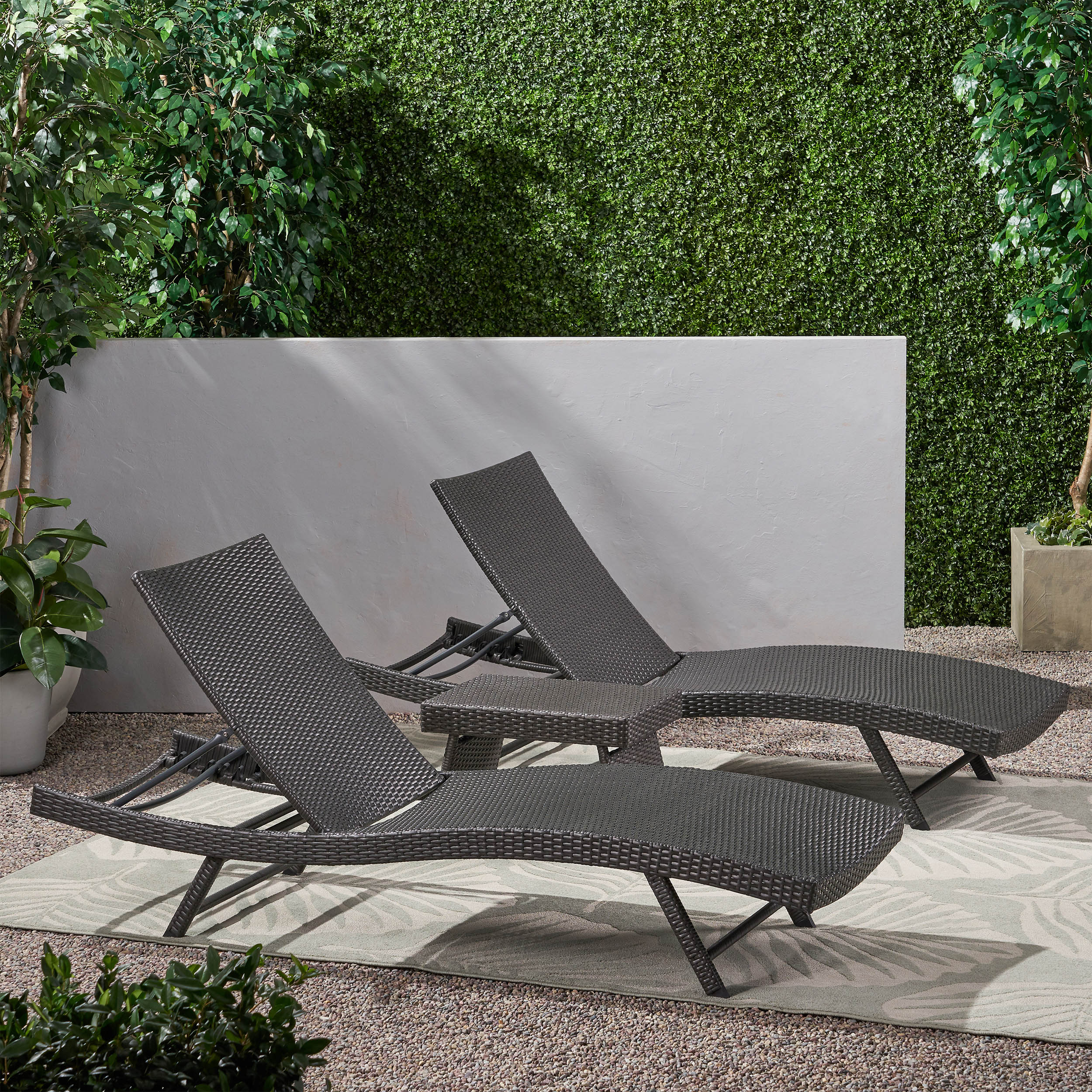 Eliana Outdoor 3 Piece Wicker Chaise Lounge Set