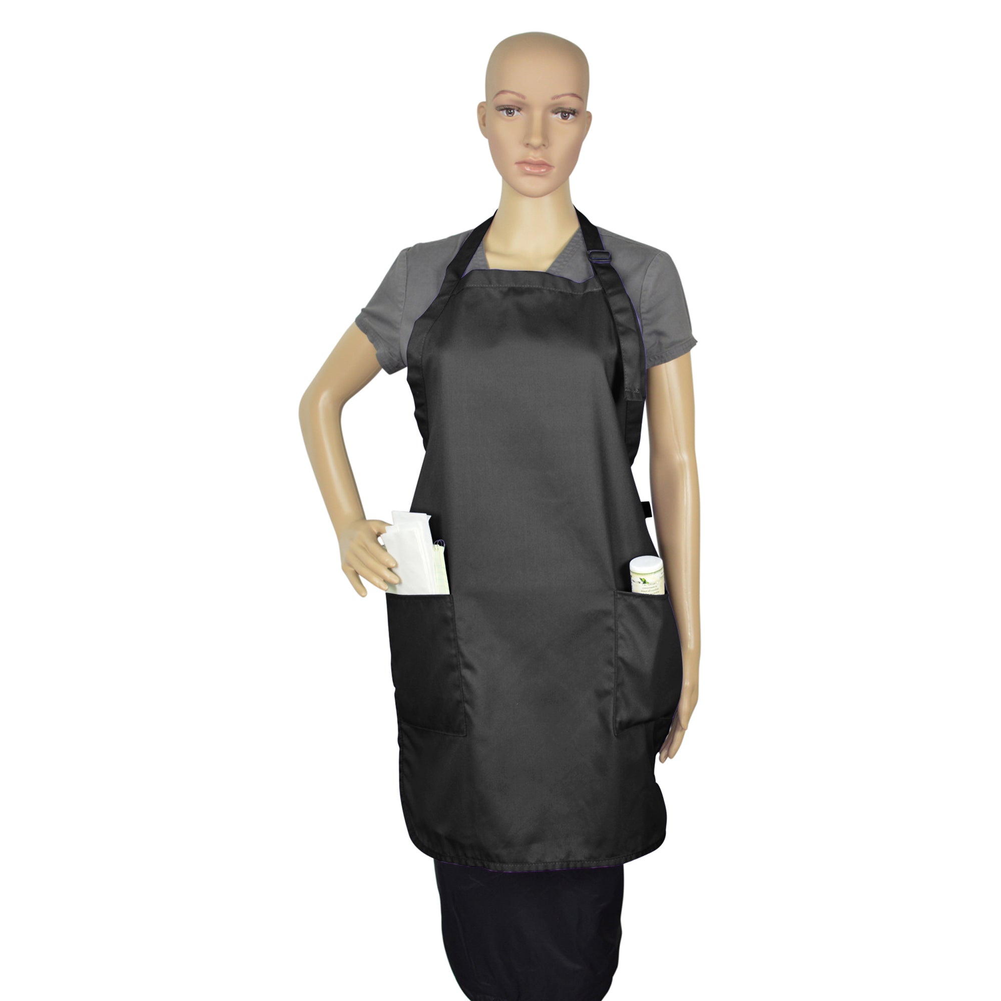 Impecgear Bib Spun Poly Cotton 2-Pocket Kitchen Apron - Black