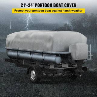 VEVOR Pontoon Boat Cover 21 ft. to 24 ft. Trailerable Boat Cover 600D Marine Oxford Fabric with 2 Support Poles 7 Straps Gray FQCZYCYCB1720D42CV0