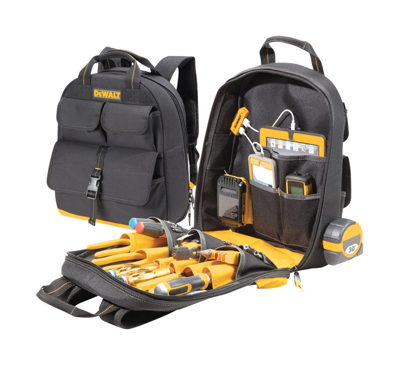 DW 6 in. W X 19.75 in. H Ballistic Polyester Tool Charging Back Pack 23 pocket Black/Yellow 1 pc