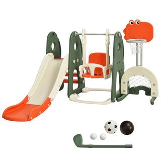 Costway 6-in-1 Toddler Slide and Swing Set Climber Playset with Ball Games Orange TY327935OR