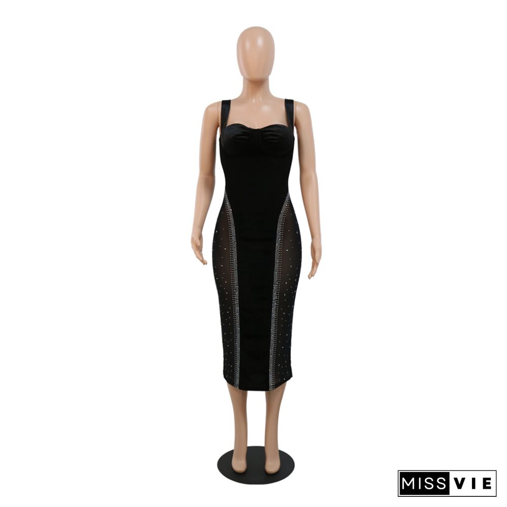 Sheer Mesh Hot Drill Velvet Midnight Bodycon Dress