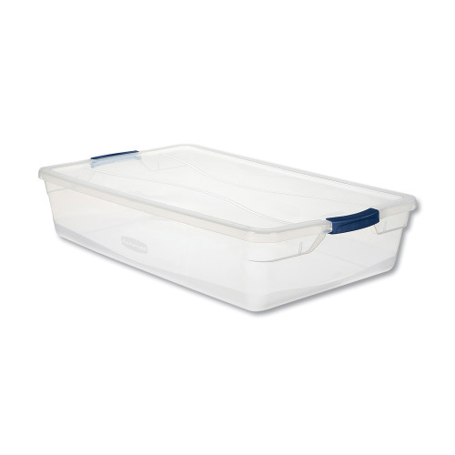 Rubbermaid Clever Store Basic Latch-Lid Container， 17 3/4w x 29d x 6 1/8h， 41qt， Clear (RMCC410001)