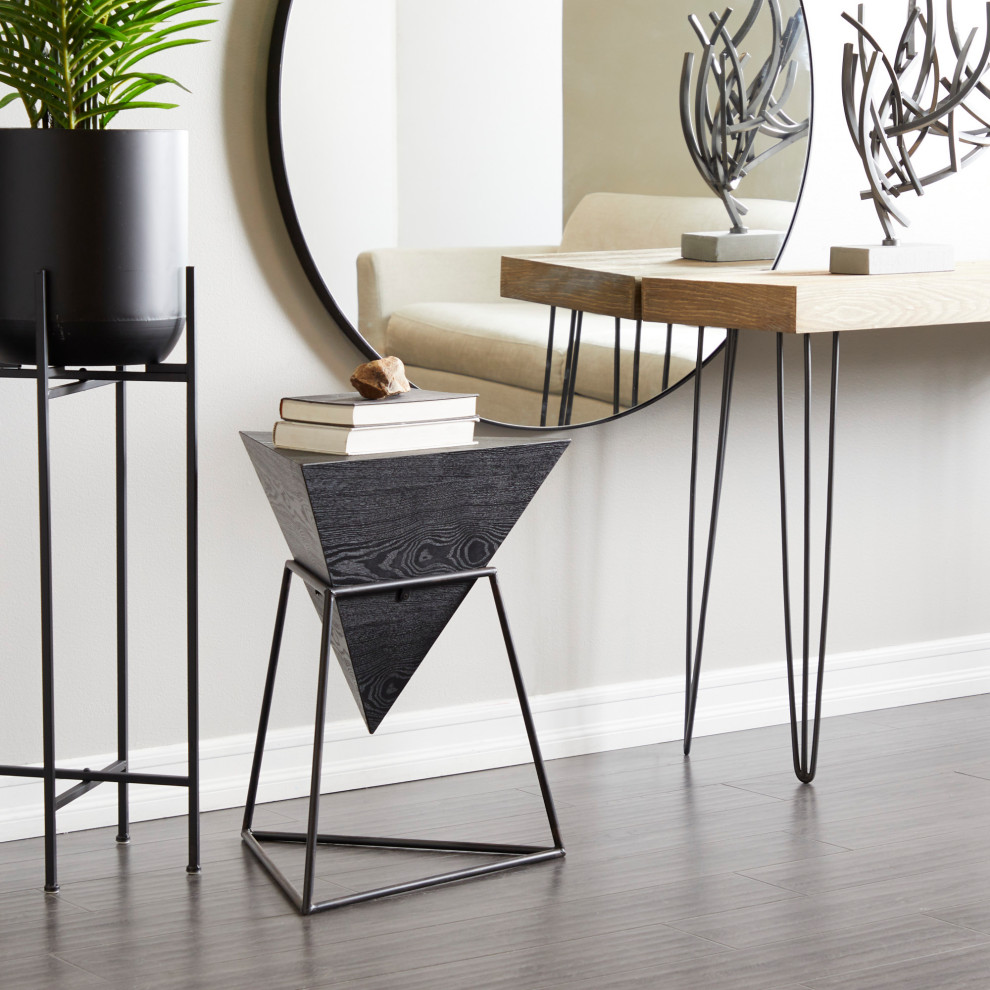 Black Metal and Wood Modern Accent Table 85238   Industrial   Side Tables And End Tables   by Brimfield  ampMay  Houzz