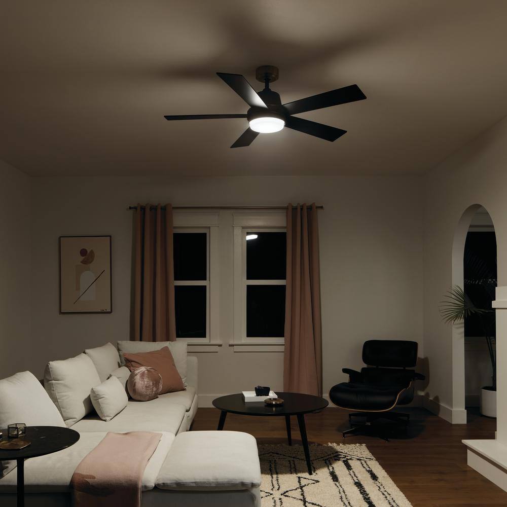 KICHLER Grace 52 in. Integrated LED Indoor Satin Black Down Rod Mount Ceiling Fan with Light and Remote 300316SBK