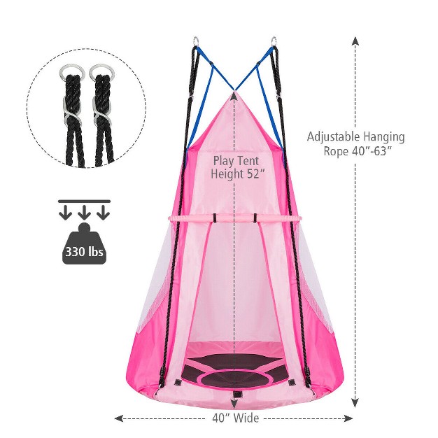 Costway 40 x27 x27 Kids Hanging Chair Swing Tent Set Hammock Nest Pod Seat