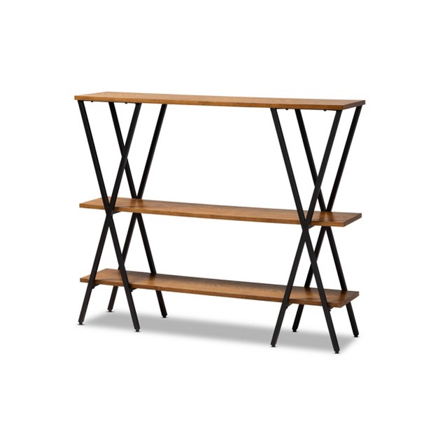 Norton Rustic And Industrial Wood And Black Metal Console Table Walnut Brown Baxton Studio