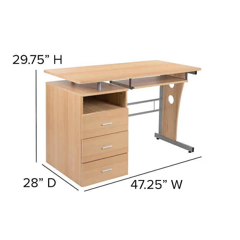 Flash Furniture White Desk with Three Drawer Pedestal and Keyboard Tray