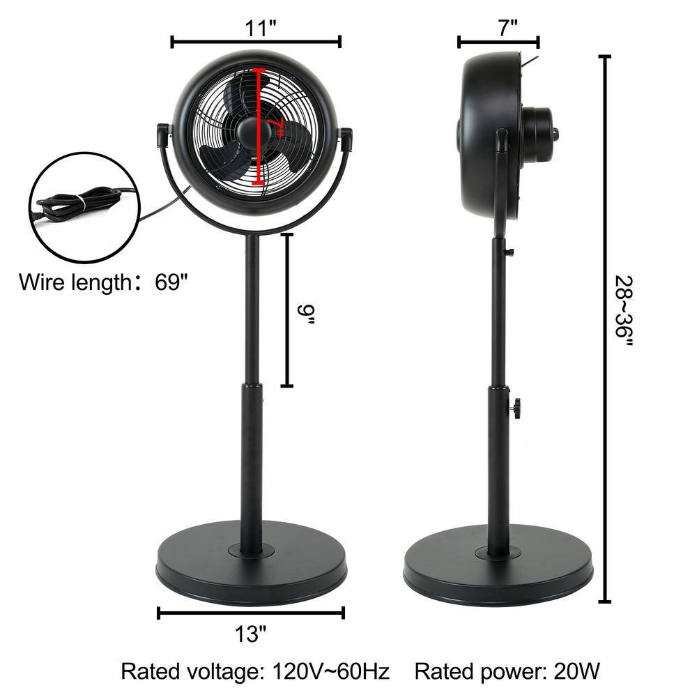 dubbin Vintage Industrial Floor Fan - 360 Rotation 3 Speeds and Adjustable Height - 8 in. Black FXFAN-7026