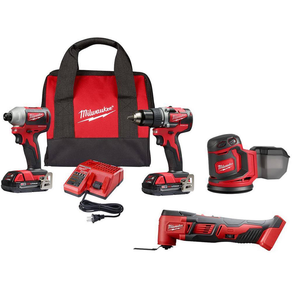 MW M18 18V Lithium-Ion Brushless Cordless Compact DrillImpact  Multi-Tool Combo Kit (3-Tool) W Random Orbit Sander 2892-22CT-2626-20-2648-20