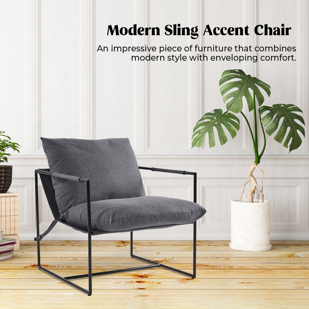 FERPIT Upholstered Sling Accent Chair with Metal Frame Armchair