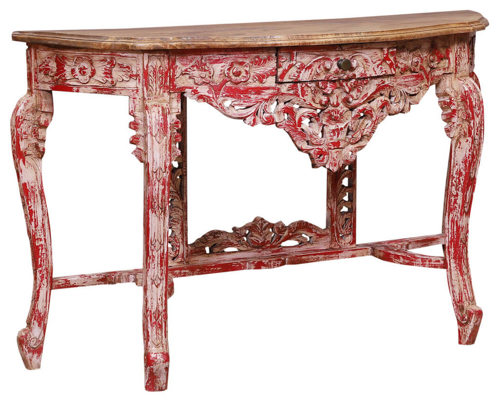 Wesley Distressed Red Reclaimed Wood French Hall Console Table   Farmhouse   Console Tables   by Sierra Living Concepts Inc  Houzz