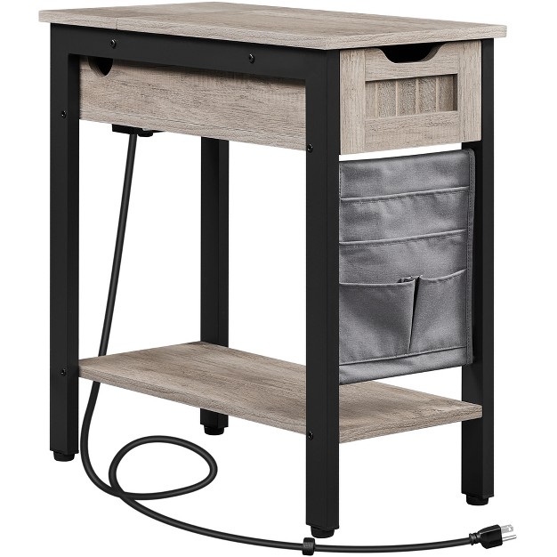 Yaheetech Narrow End Table Side Table With Charging Station