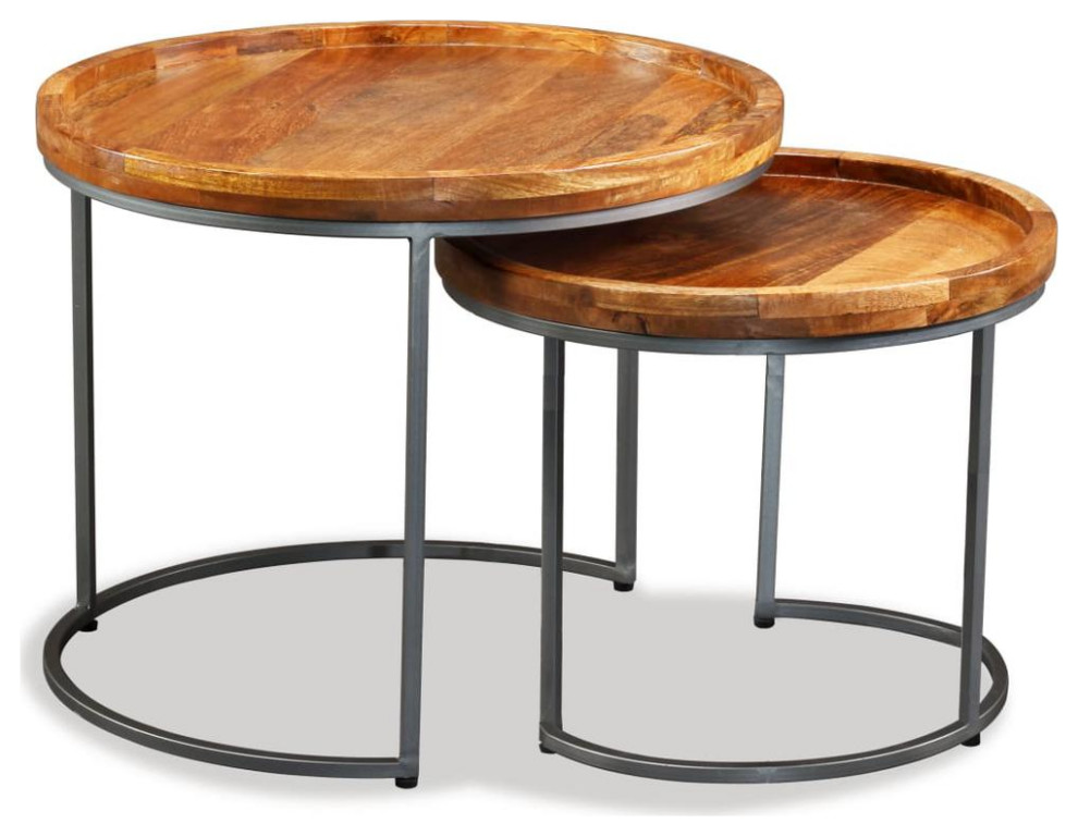 Vidaxl Side Table Set 2 Pieces Solid Mango Wood  244585   Industrial   Coffee Table Sets   by vidaXL LLC  Houzz