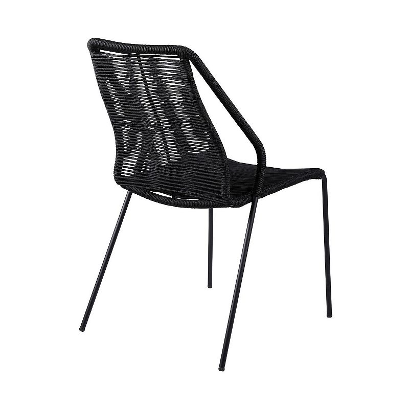 Indoor Outdoor Dining Chair with Fishbone Woven Seating， Set of 2， Black