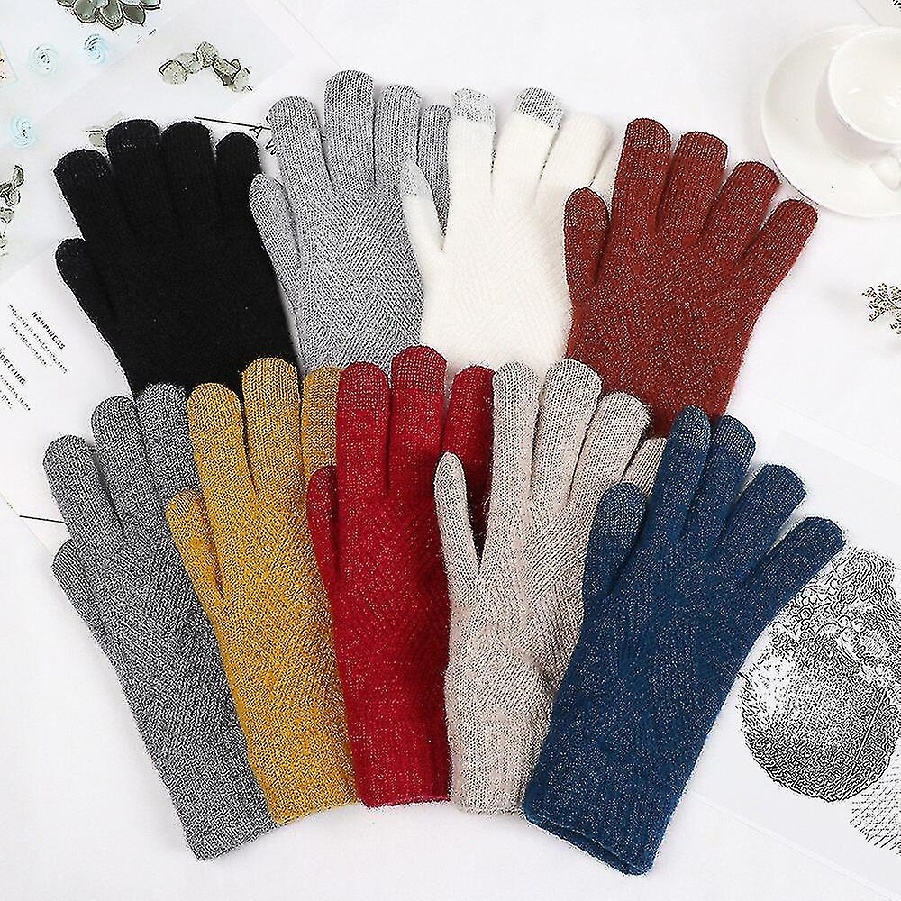 Winter Warm Knitted Full Finger Touch Screen Mittens Woolen Winter Warm Thick Warm Women Cycling Driving Gloves