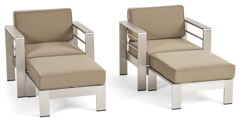 GDF Studio Emily Coral Outdoor 2 Seater Club Chair Chat Set With Ottomans   Contemporary   Outdoor Lounge Chairs   by GDFStudio  Houzz