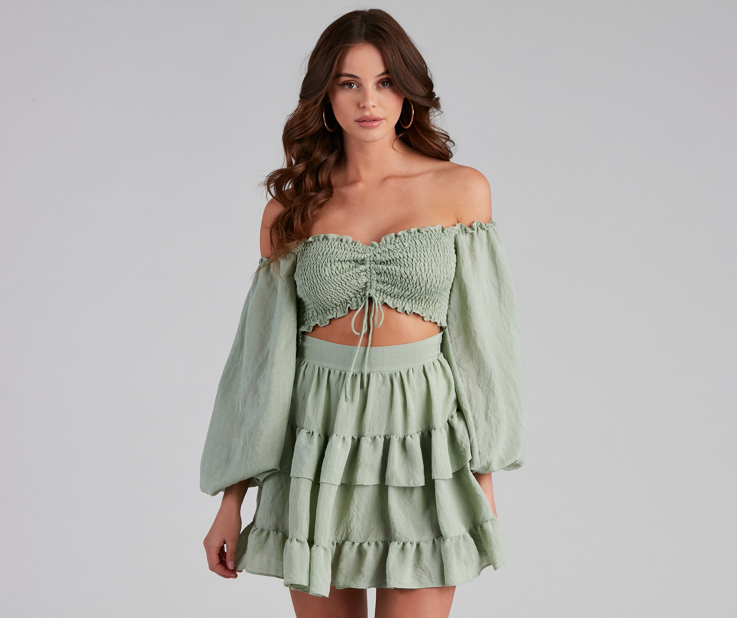 So Sweet Ruffled Cutout Skater Dress