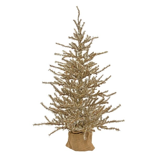 Antiqued Silver Tinsel Tree w/Burlap Base 3ft