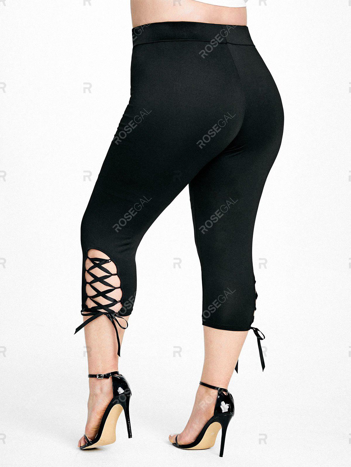 Lace Panel Two Tone Tank Top with Lace-up and Lace Up High Waisted Leggings Plus Size Outfit