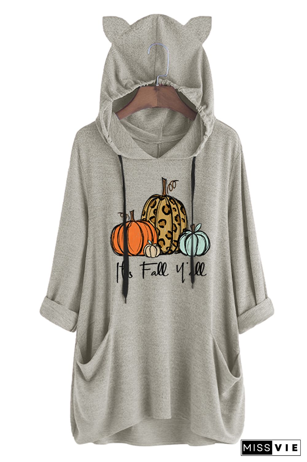 Pumpkin Fall Print Pockets Hooded Dress Wholesale