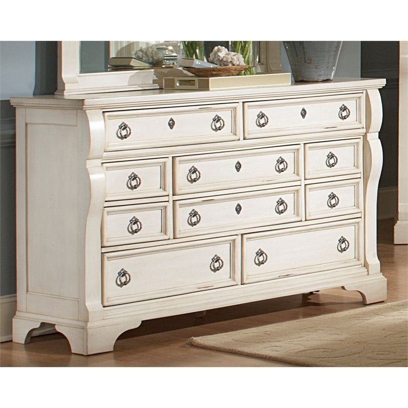 Heirloom Antique White 10-drawer Triple Dresser