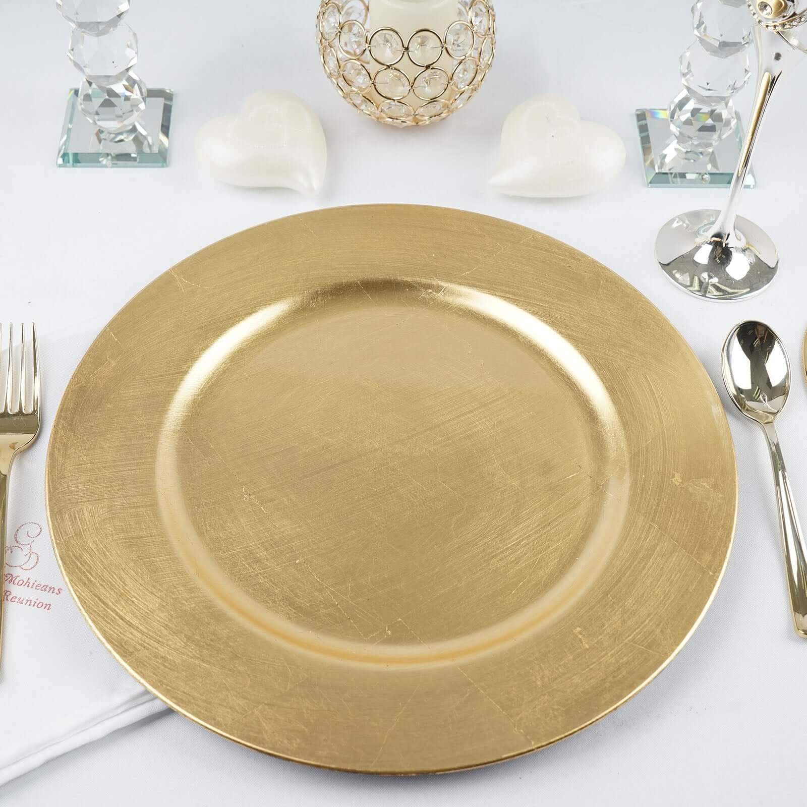 6 Pack Metallic Gold Round Acrylic Plastic Charger Plates, Dinner Party Table Decor 13