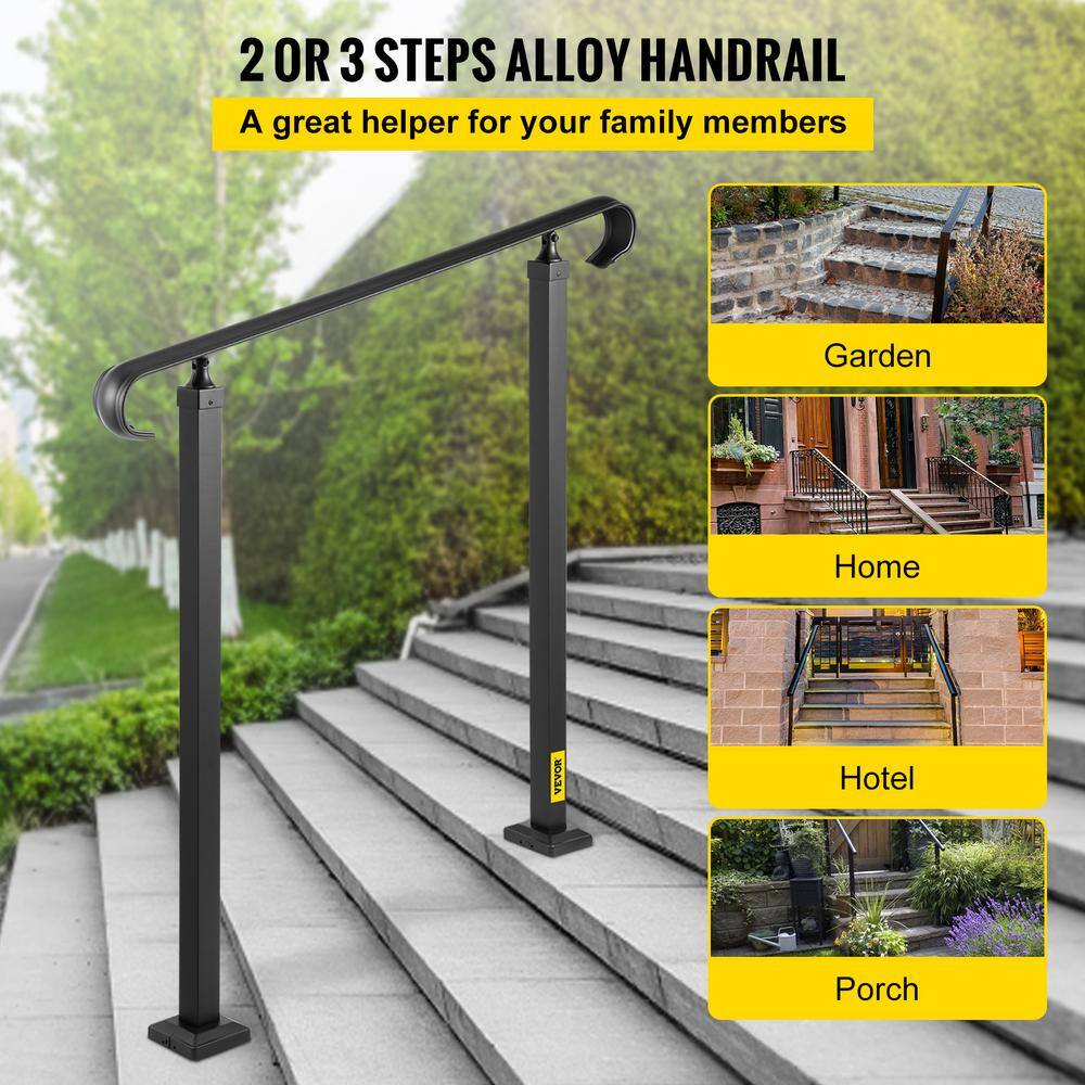 VEVOR Outdoor Stair Railing Fit 2 or 3 Steps Alloy Metal Handrail Front Porch Flexible Handrail Picket Step Rail LZKDJLZFSHSM1TN97V0