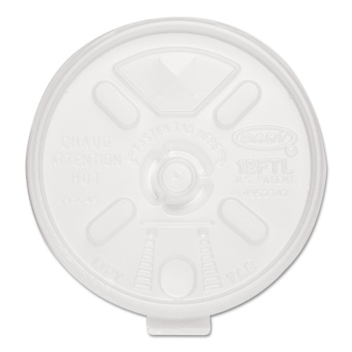 Dart Lift n' Lock Plastic Hot Cup Lids， With Straw Slot， Fits 10 oz to 14 oz Cups， Translucent， 100/Sleeve， 10 Sleeves/Carton (12FTLS)