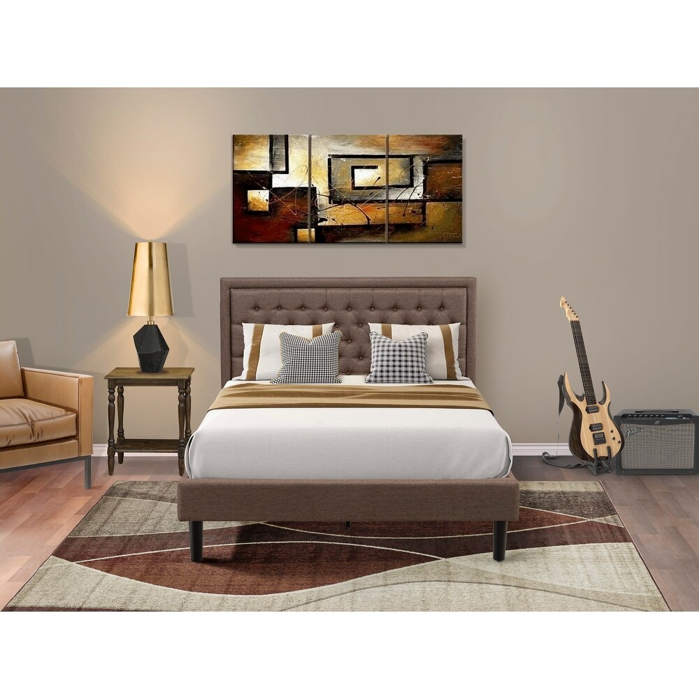 East West Furniture Queen Bed Set   Platform Bed Brown Headboard with Small Nightstand   Black Finish Legs(End Table Options)