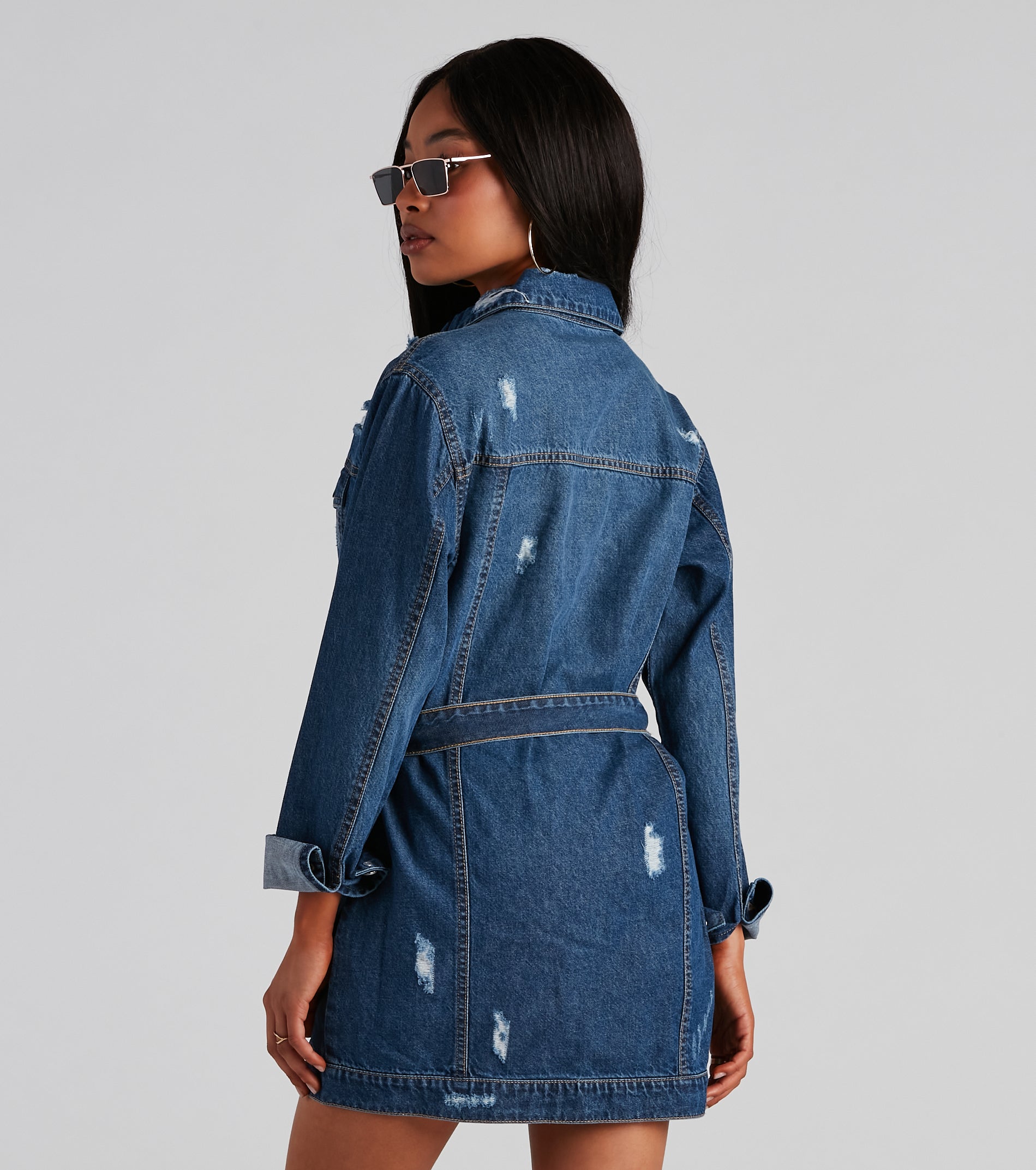 Denim Babe Belted Long Jean Jacket