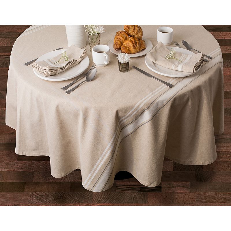 60 x 120 White and Beige Rectangle Cotton Tablecloth