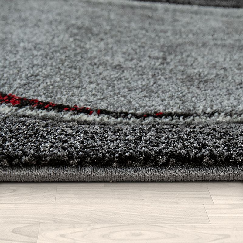 Grey Red Area Rug for Living Room Modern with Abstract Waves