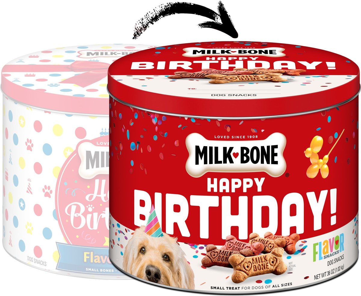 Milk-Bone Happy Birthday Flavor Snacks Small Bone Dog Treats， 36-oz tin