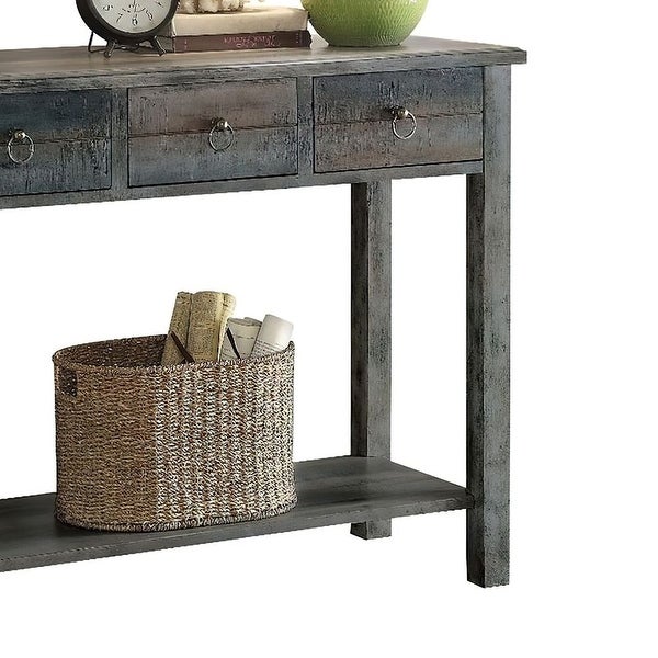 ACME Glancio Rectangular Console Table in Antique Gray and Teal