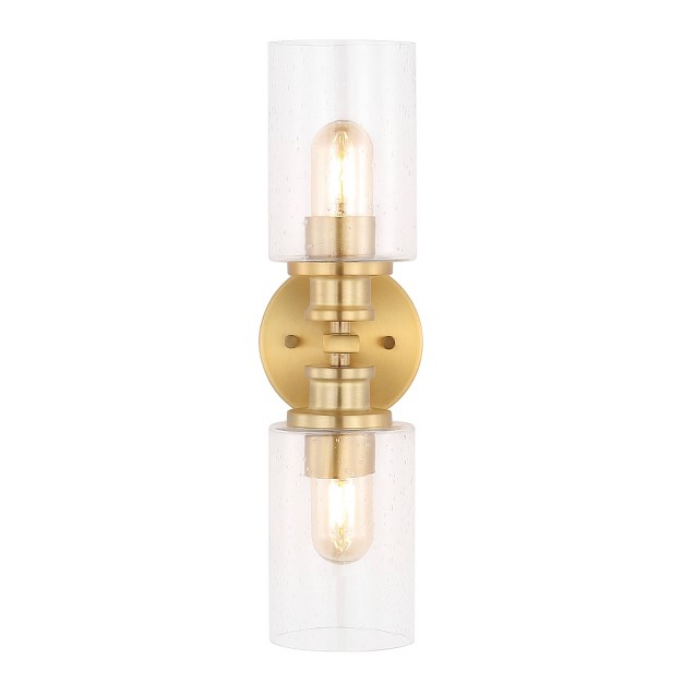 Led 2 light Jules Edison Cylinder Iron seeded Glass Contemporary Wall Light Brass Gold Jonathan Y