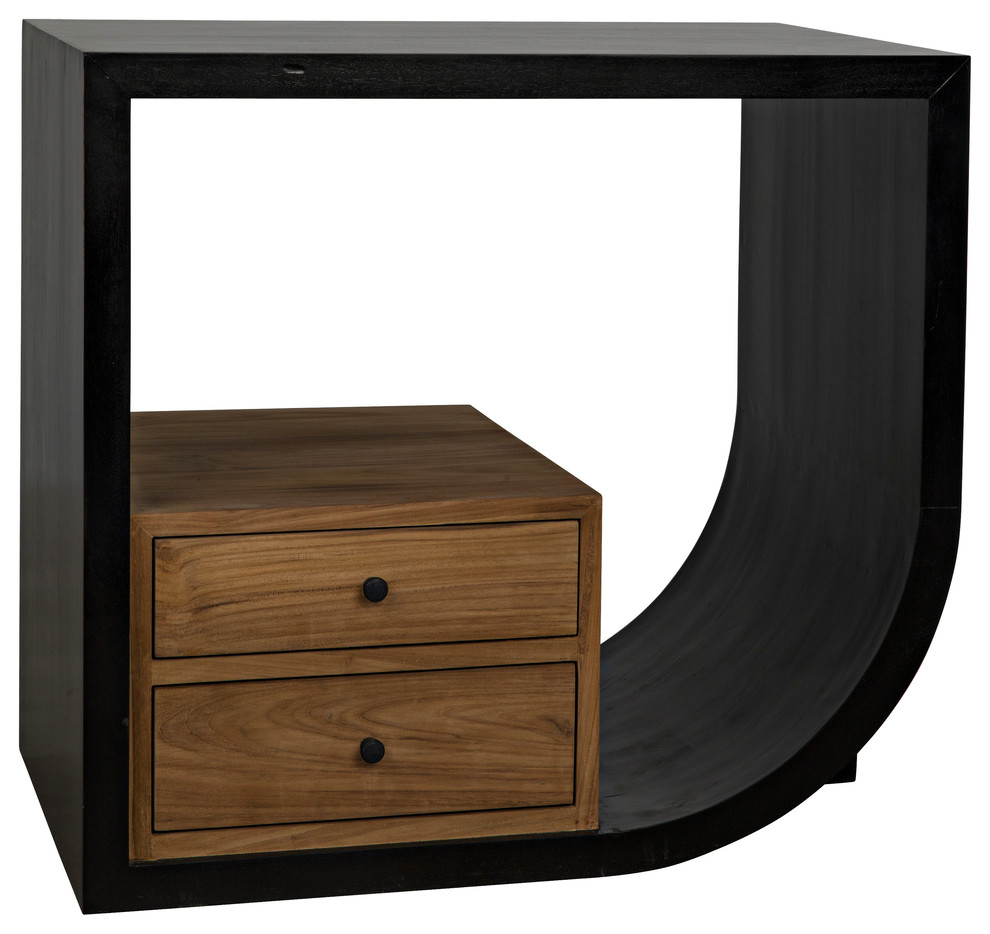 Burton Side Table  Right  Hand Rubbed Black and Teak   Industrial   Side Tables And End Tables   by HedgeApple  Houzz