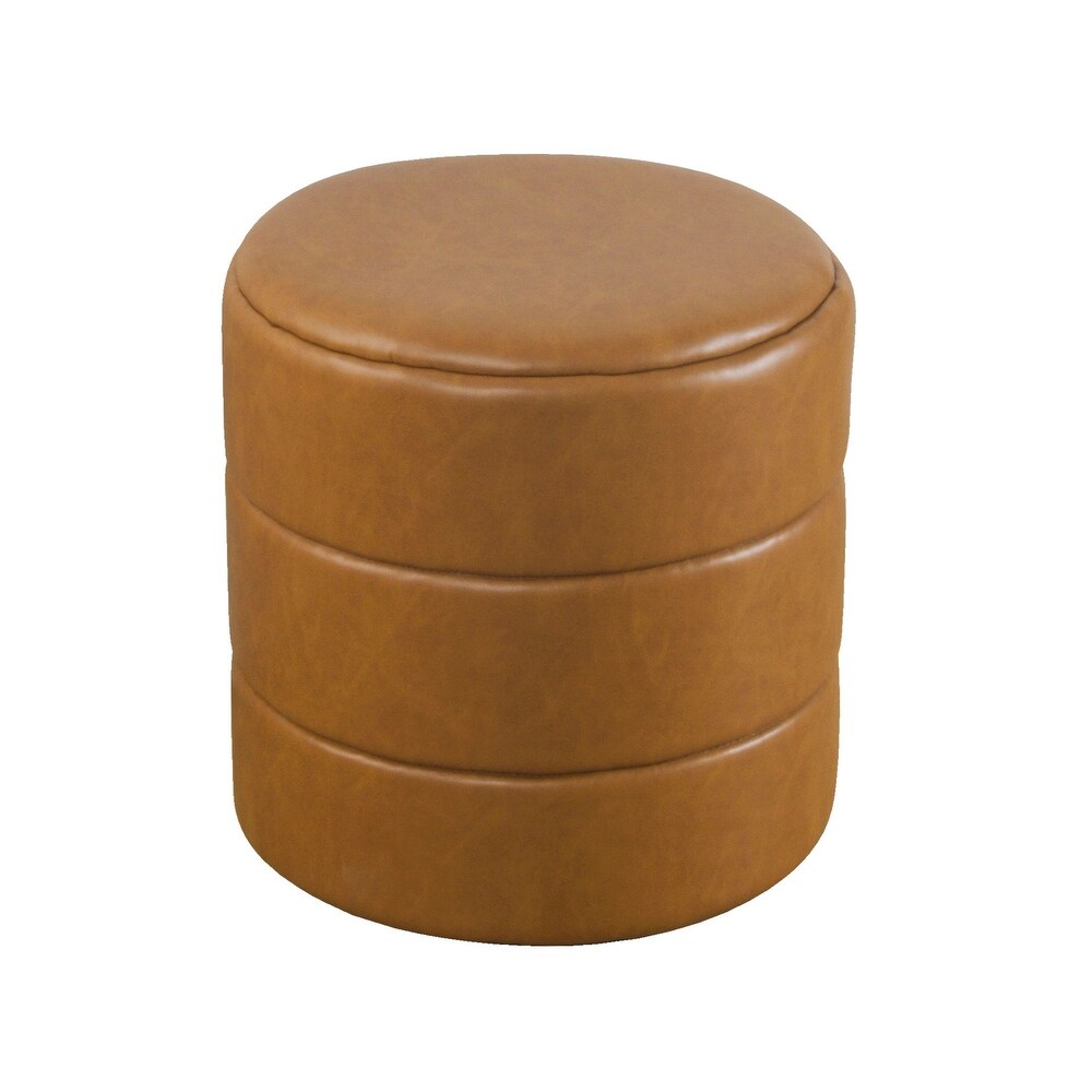HomePop Upholstered Round OttomanCarmel Faux Leather