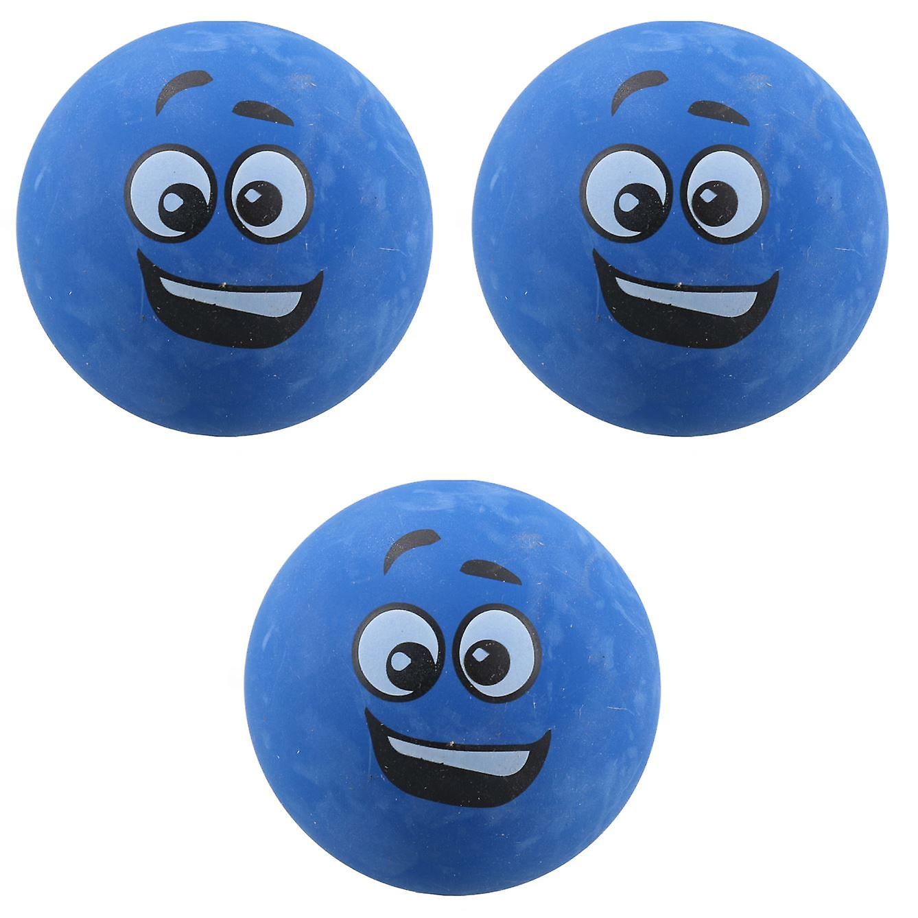 3x 6cm Blue Funny Face Super Bouncy Rubber Balls for Cats Puppy Dog Toys