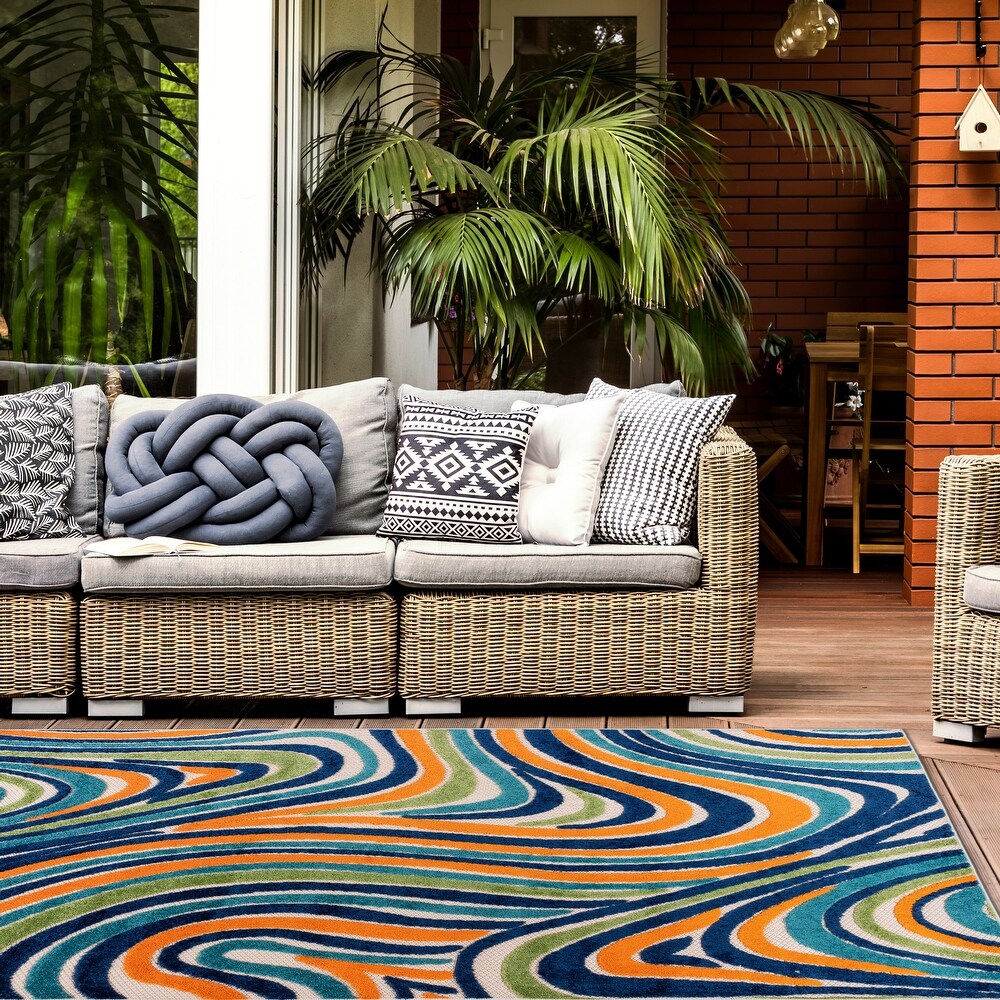 World Rug Gallery Modern Waves Indoor/Outdoor Area Rug